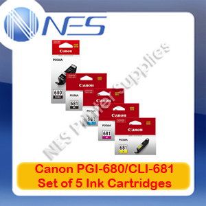 Canon Genuine PGI-680-BK/CLI-681 BK/C/M/Y (Set of 5) Ink Cartridge for TR7560/TR8560/TS6160/TS8160/TS9160
